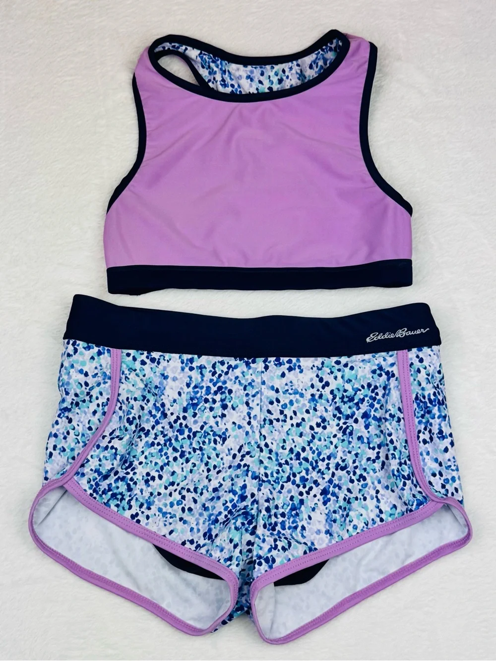 Eddie Bauer 2 piece set. Reversible Swim Top. Coverup shorts. Girls size S (7/8)
